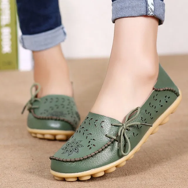 Women Genuine Leather Shoes Slip On Loafers Soft Nurse Shoes