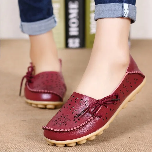 Women Genuine Leather Shoes Slip On Loafers Soft Nurse Shoes