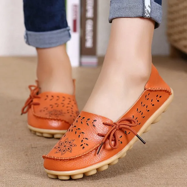 Women Genuine Leather Shoes Slip On Loafers Soft Nurse Shoes