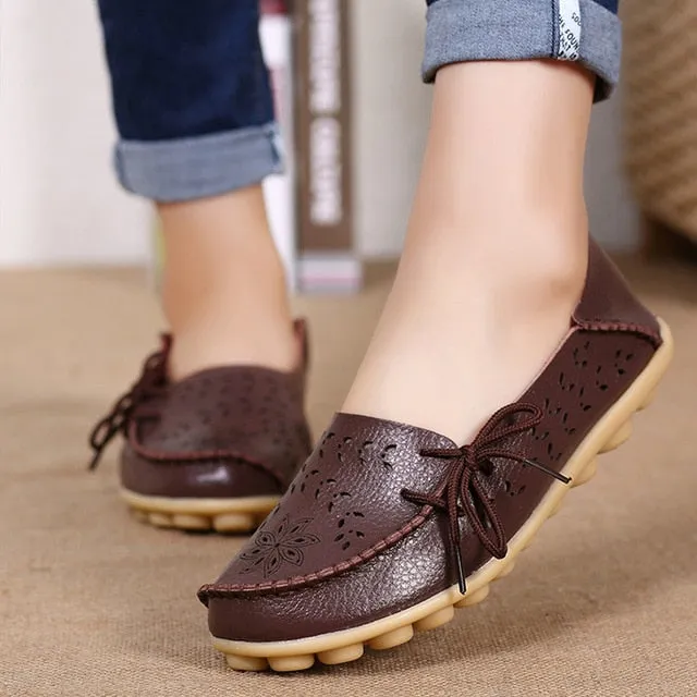 Women Genuine Leather Shoes Slip On Loafers Soft Nurse Shoes