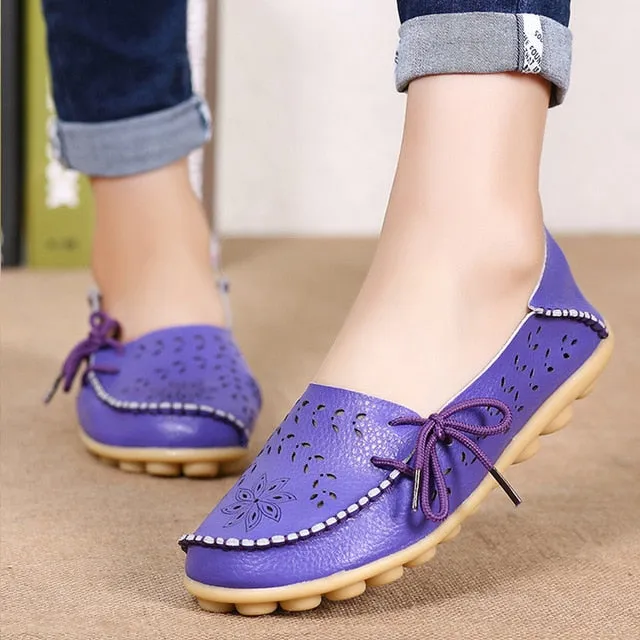 Women Genuine Leather Shoes Slip On Loafers Soft Nurse Shoes