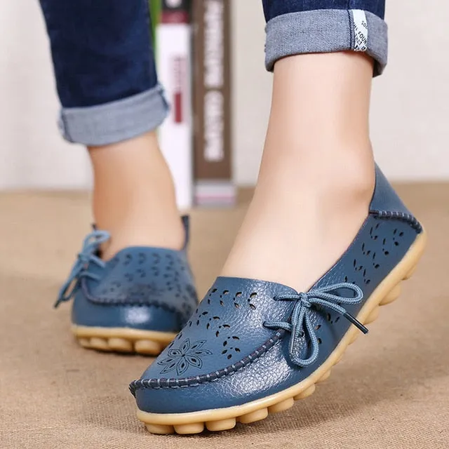 Women Genuine Leather Shoes Slip On Loafers Soft Nurse Shoes