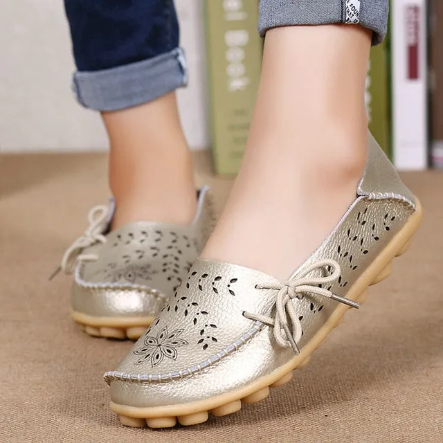 Women Genuine Leather Shoes Slip On Loafers Soft Nurse Shoes