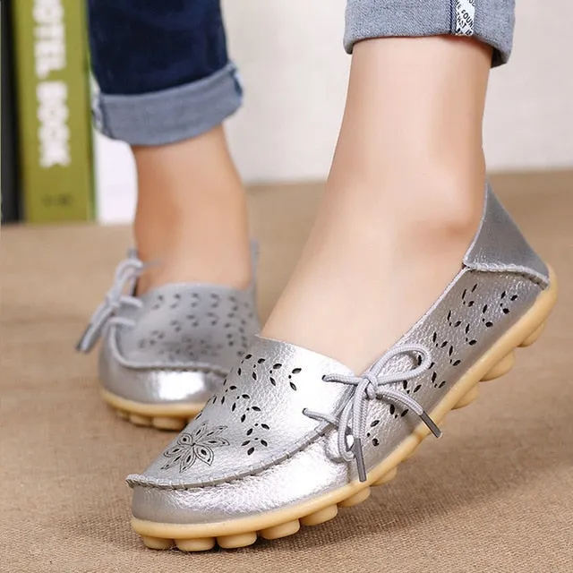 Women Genuine Leather Shoes Slip On Loafers Soft Nurse Shoes