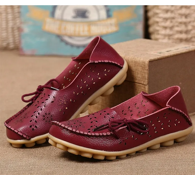 Women Genuine Leather Shoes Slip On Loafers Soft Nurse Shoes