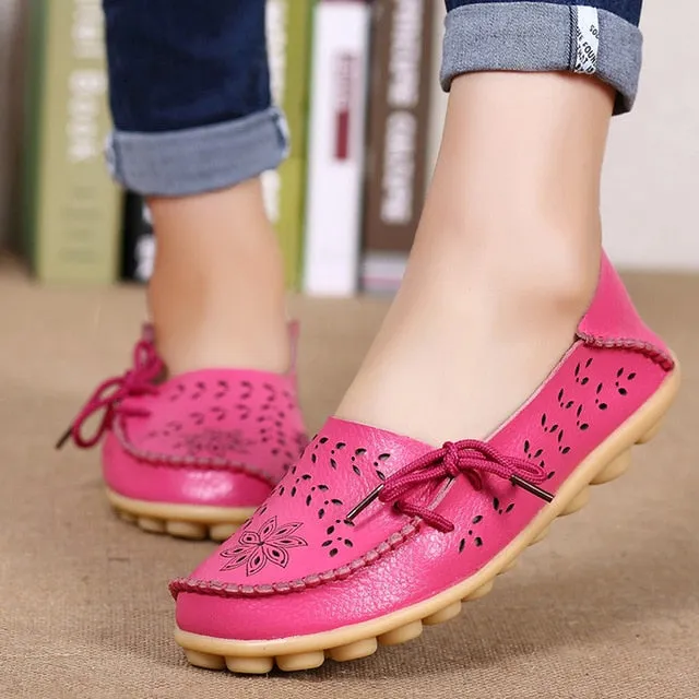 Women Genuine Leather Shoes Slip On Loafers Soft Nurse Shoes