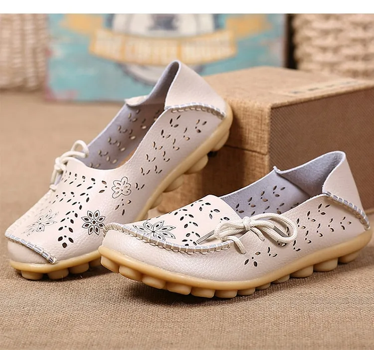 Women Genuine Leather Shoes Slip On Loafers Soft Nurse Shoes