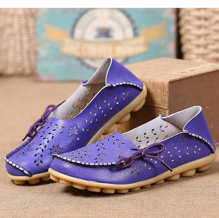 Women Genuine Leather Shoes Slip On Loafers Soft Nurse Shoes