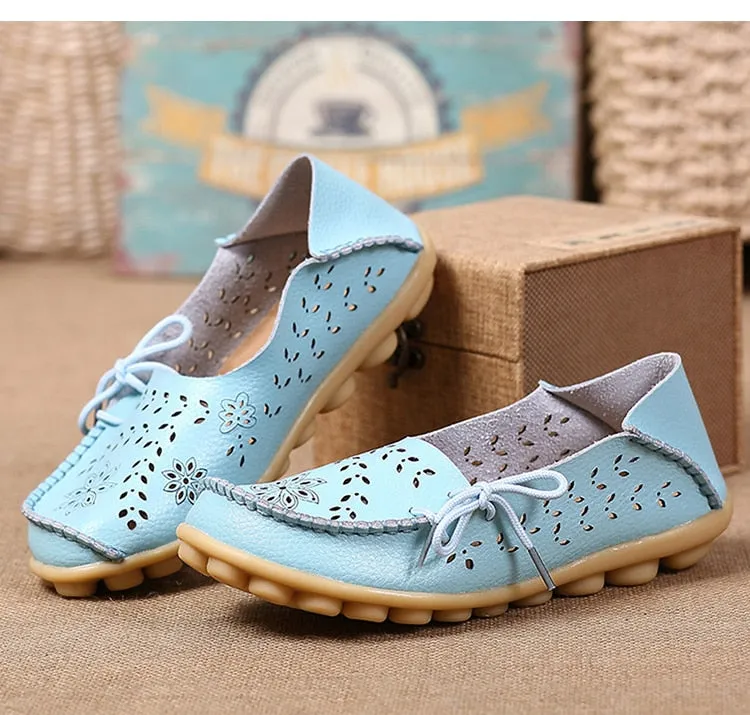 Women Genuine Leather Shoes Slip On Loafers Soft Nurse Shoes