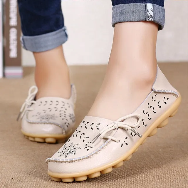 Women Genuine Leather Shoes Slip On Loafers Soft Nurse Shoes