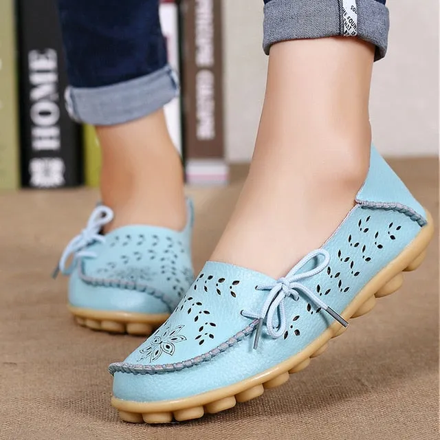 Women Genuine Leather Shoes Slip On Loafers Soft Nurse Shoes
