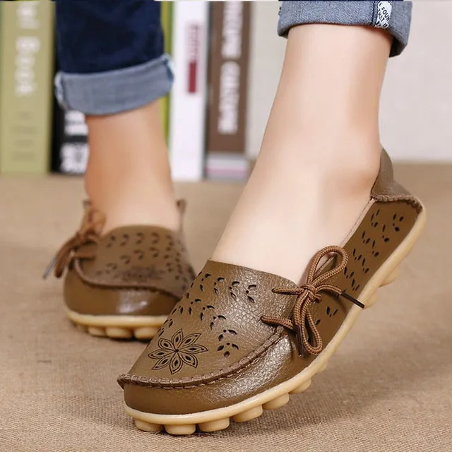 Women Genuine Leather Shoes Slip On Loafers Soft Nurse Shoes
