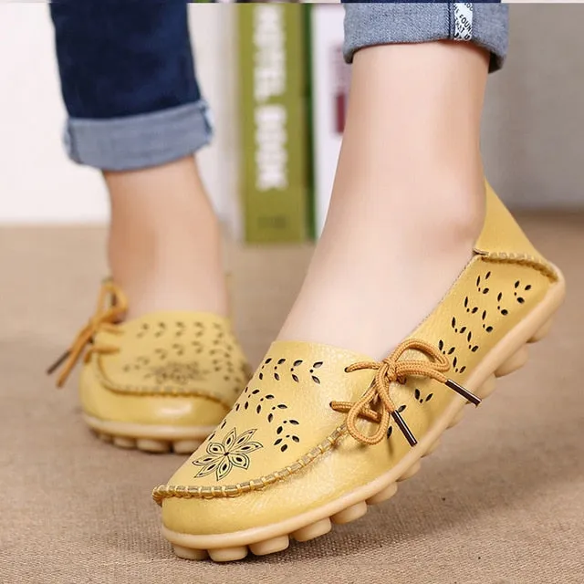 Women Genuine Leather Shoes Slip On Loafers Soft Nurse Shoes