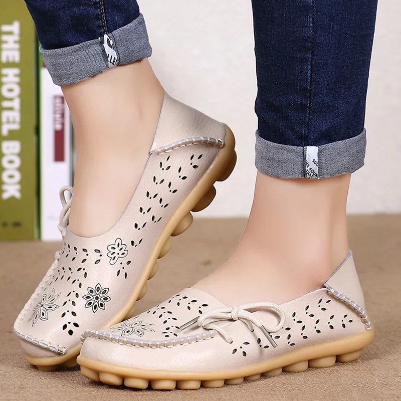 Women Genuine Leather Shoes Slip On Loafers Soft Nurse Shoes