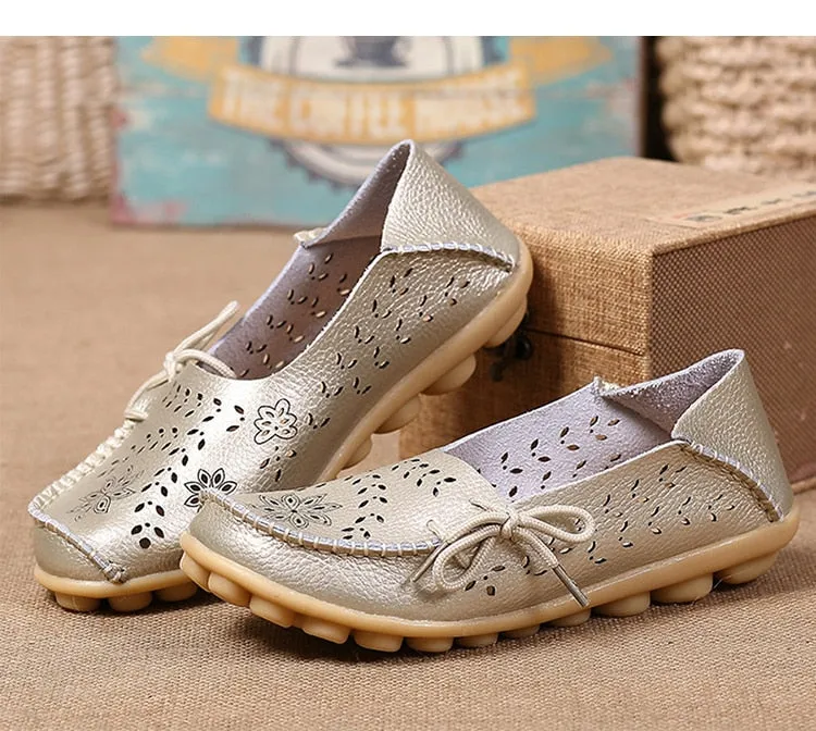 Women Genuine Leather Shoes Slip On Loafers Soft Nurse Shoes
