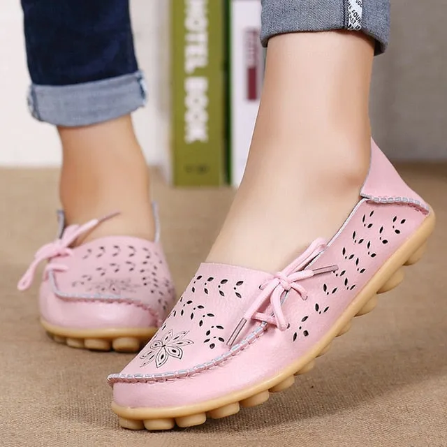 Women Genuine Leather Shoes Slip On Loafers Soft Nurse Shoes