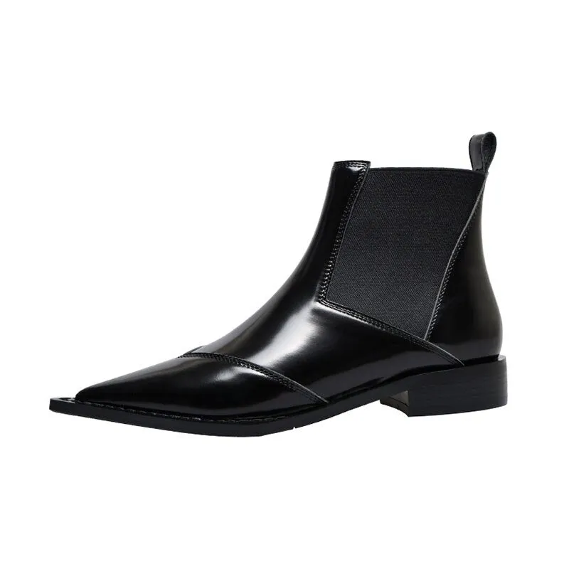 Women Motorcycle Boots Slip-on Low Heels Black Shoes
