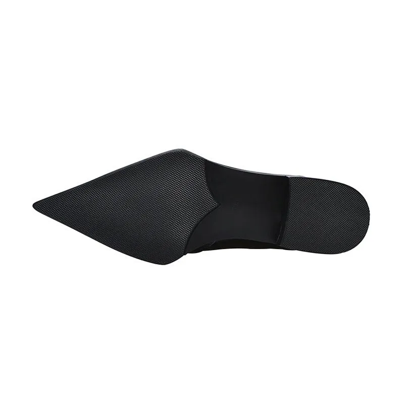 Women Motorcycle Boots Slip-on Low Heels Black Shoes