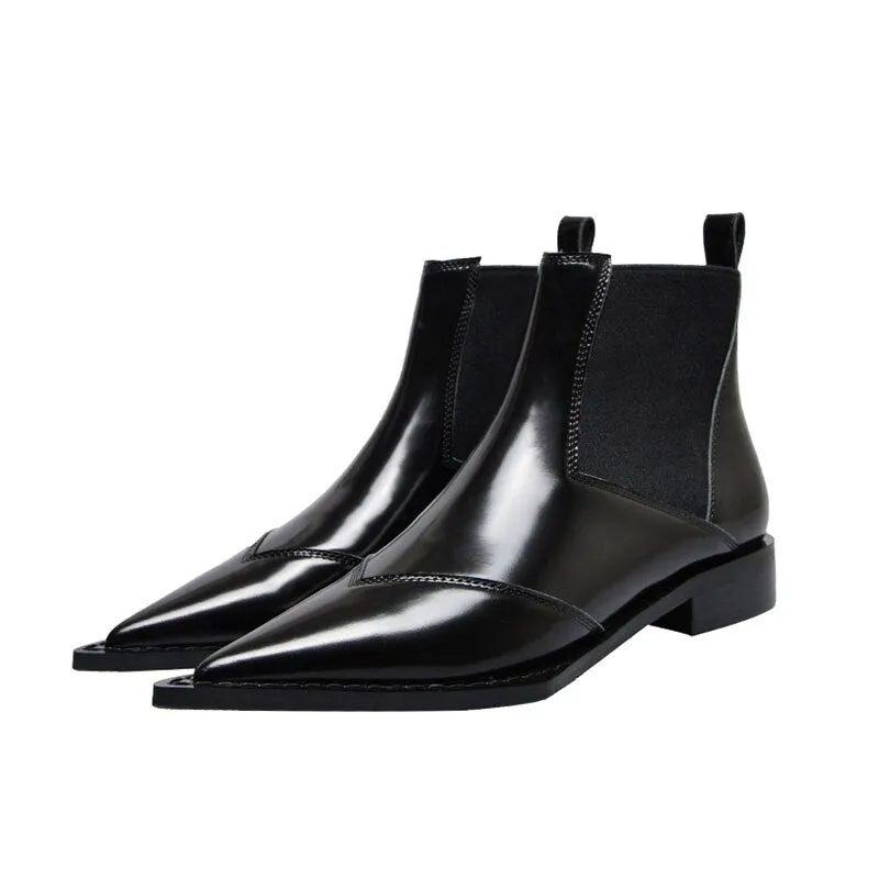 Women Motorcycle Boots Slip-on Low Heels Black Shoes