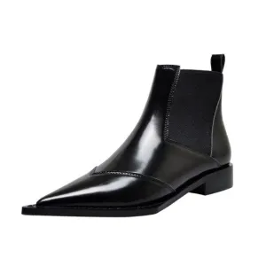 Women Motorcycle Boots Slip-on Low Heels Black Shoes
