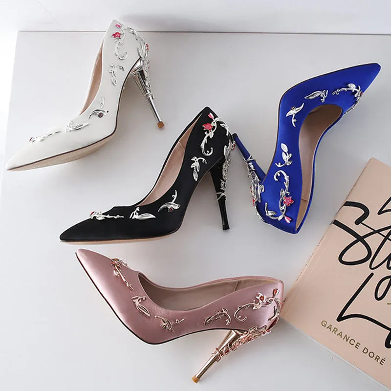 Women Pumps Flower Heel Wedding Shoes Plus Size