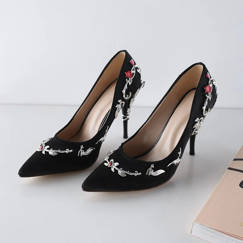 Women Pumps Flower Heel Wedding Shoes Plus Size