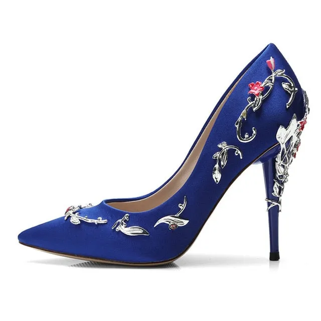 Women Pumps Flower Heel Wedding Shoes Plus Size