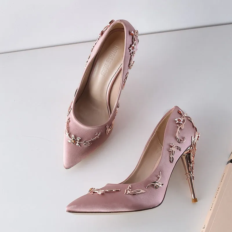 Women Pumps Flower Heel Wedding Shoes Plus Size