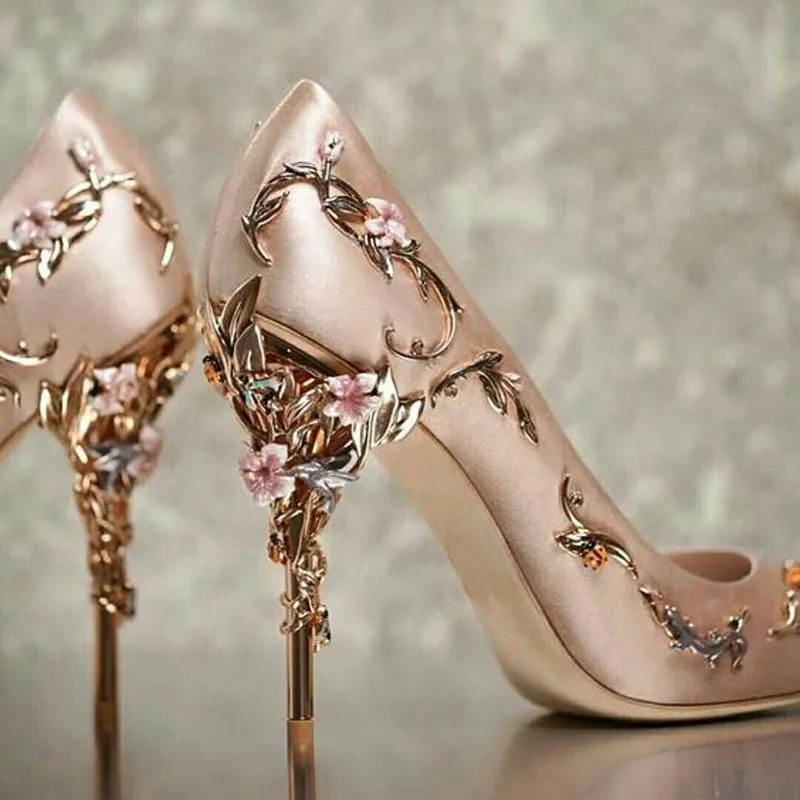 Women Pumps Flower Heel Wedding Shoes Plus Size