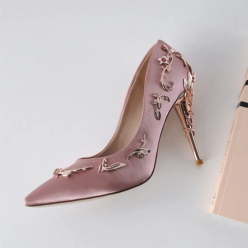 Women Pumps Flower Heel Wedding Shoes Plus Size