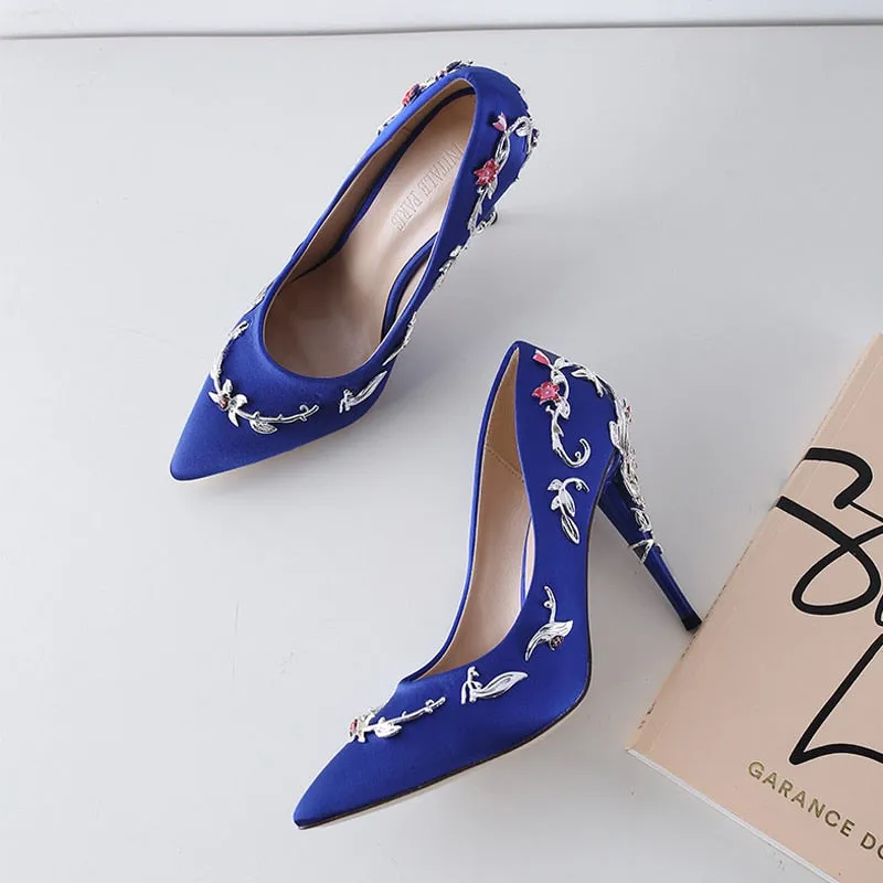 Women Pumps Flower Heel Wedding Shoes Plus Size