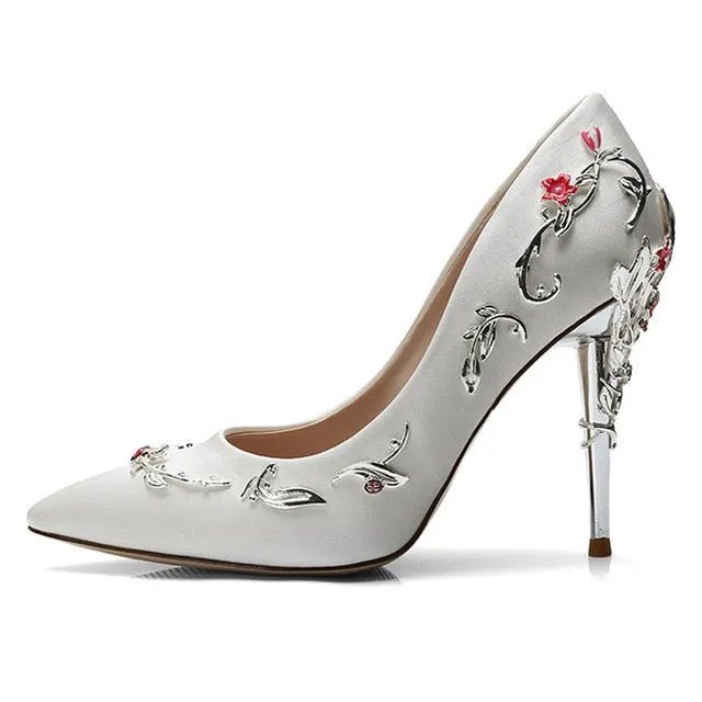 Women Pumps Flower Heel Wedding Shoes Plus Size