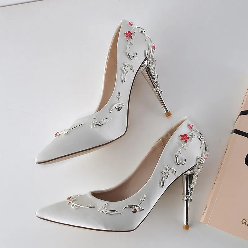 Women Pumps Flower Heel Wedding Shoes Plus Size