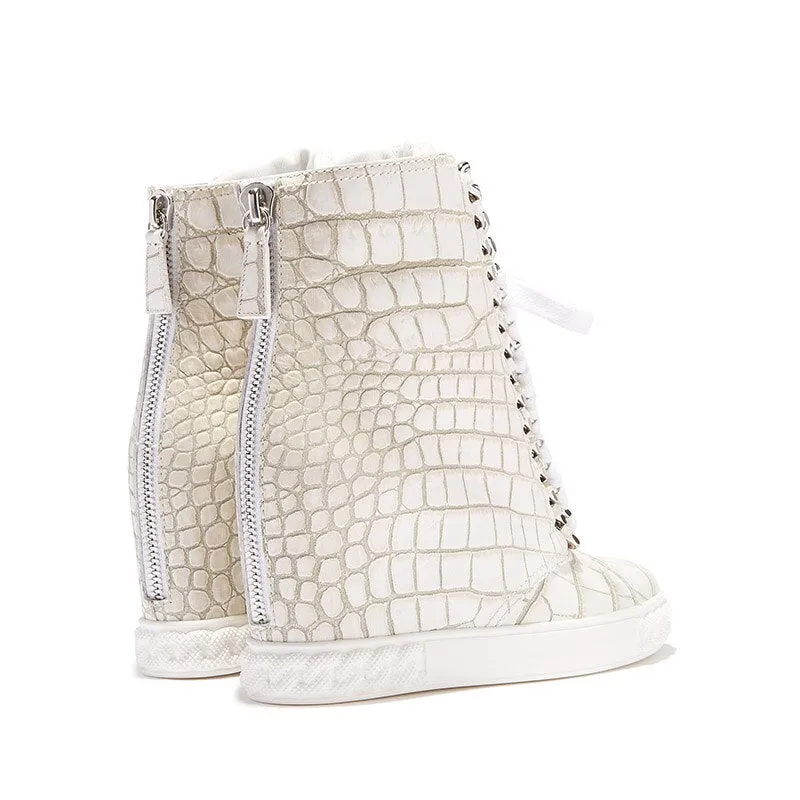 Women Street Metal Chains Lace up High Top Casual Shoes