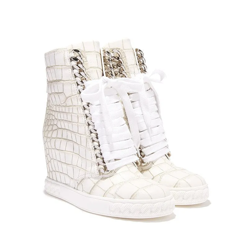 Women Street Metal Chains Lace up High Top Casual Shoes