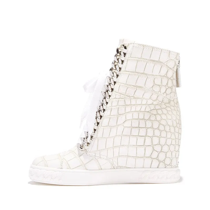 Women Street Metal Chains Lace up High Top Casual Shoes
