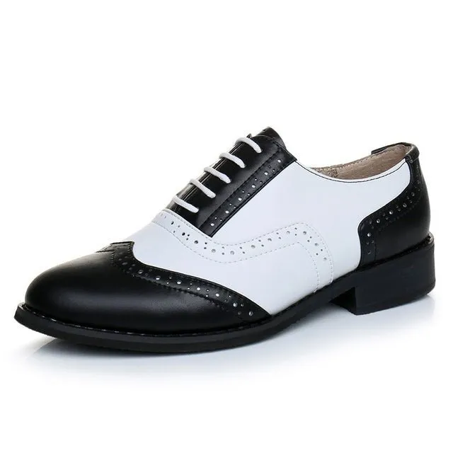 Women vintage flat shoes round toe handmade oxford