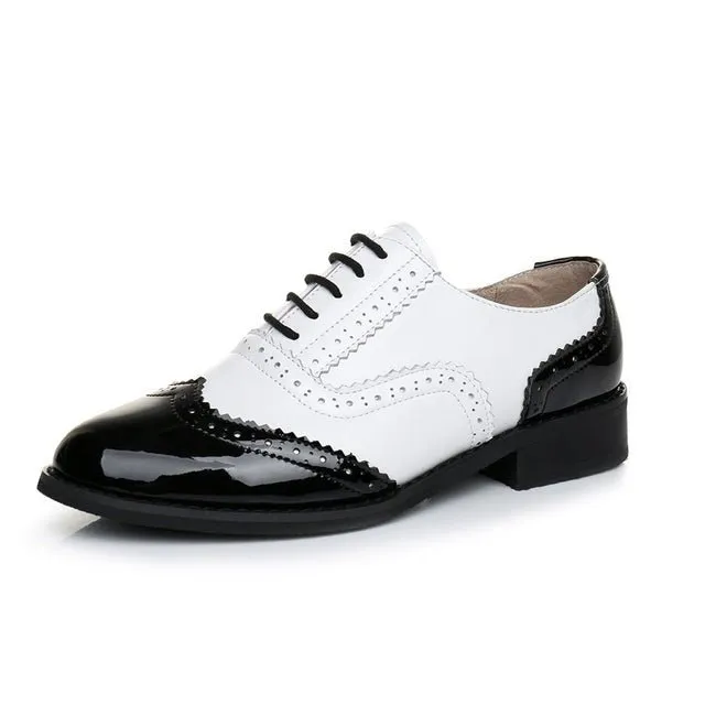 Women vintage flat shoes round toe handmade oxford