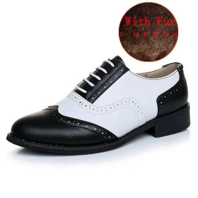 Women vintage flat shoes round toe handmade oxford