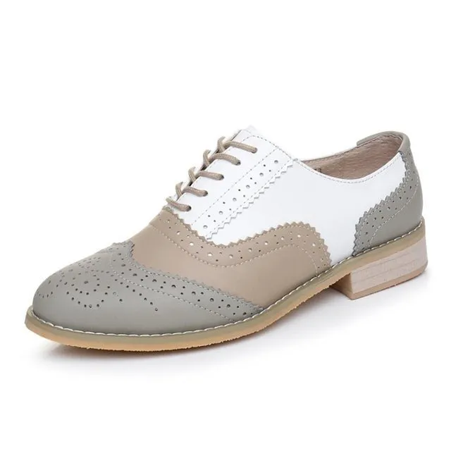 Women vintage flat shoes round toe handmade oxford