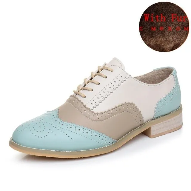 Women vintage flat shoes round toe handmade oxford