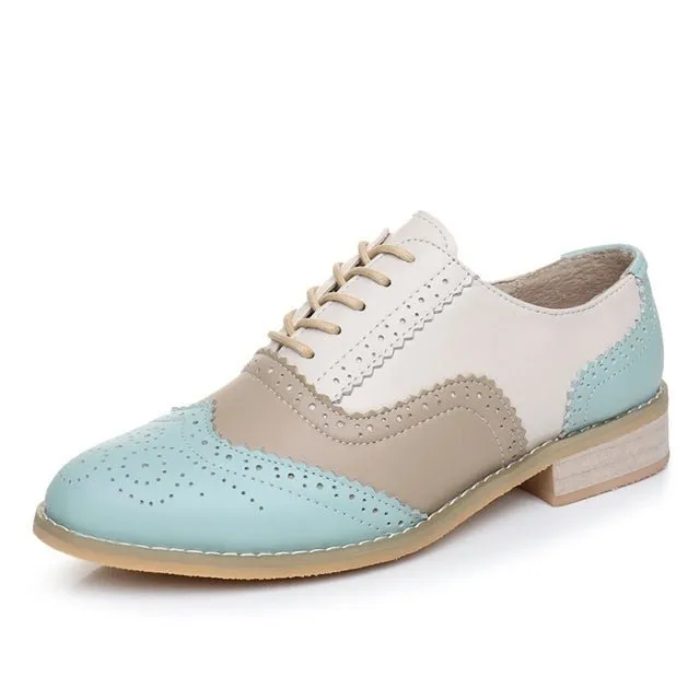 Women vintage flat shoes round toe handmade oxford