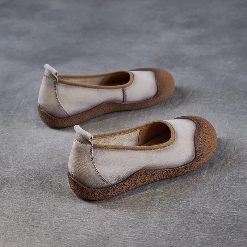 Women Vintage Leather Low Top Casual Flats