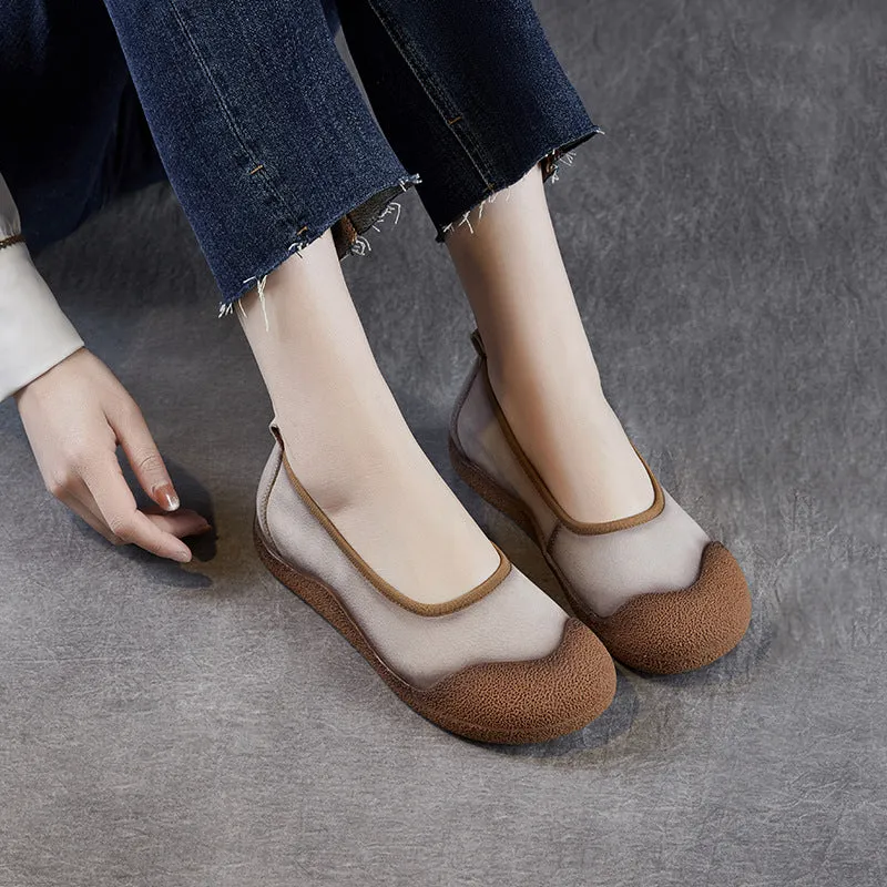 Women Vintage Leather Low Top Casual Flats