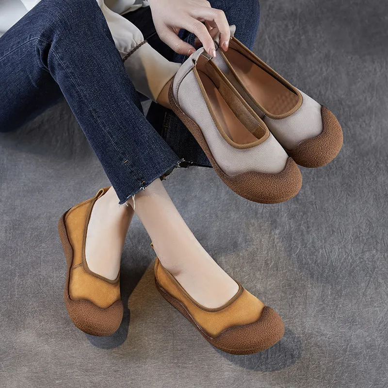 Women Vintage Leather Low Top Casual Flats
