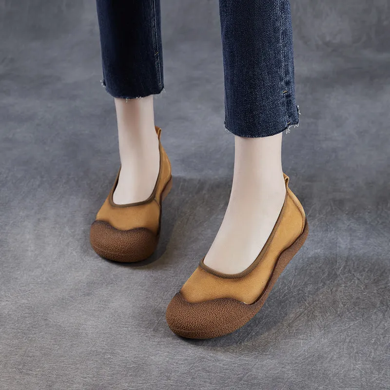 Women Vintage Leather Low Top Casual Flats