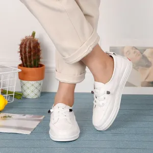 Women White Flats Pu Soft Leather Sneakers Canvas Loafers