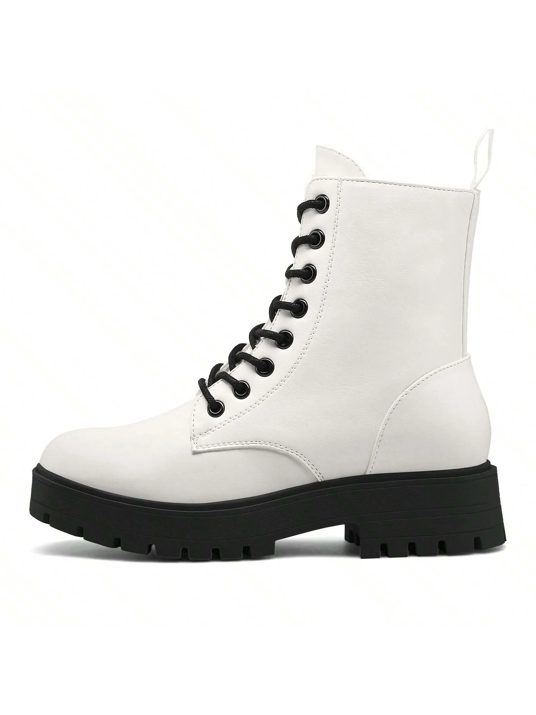 Women's Lace-Up Ankle Boots with Chunky Low Heel & Side Zipper