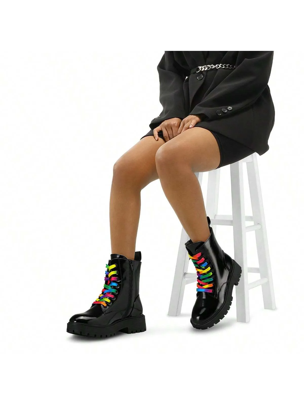 Women's Lace-Up Ankle Boots with Chunky Low Heel & Side Zipper