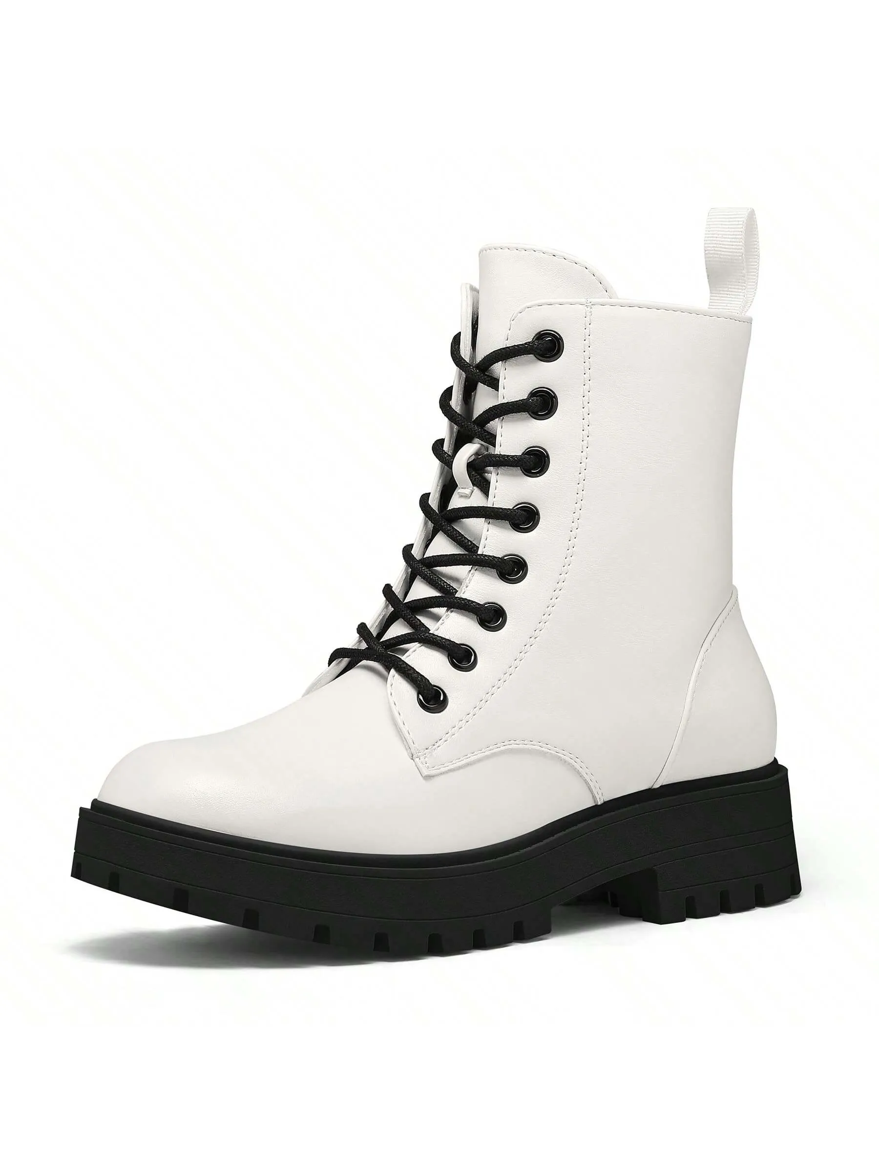 Women's Lace-Up Ankle Boots with Chunky Low Heel & Side Zipper